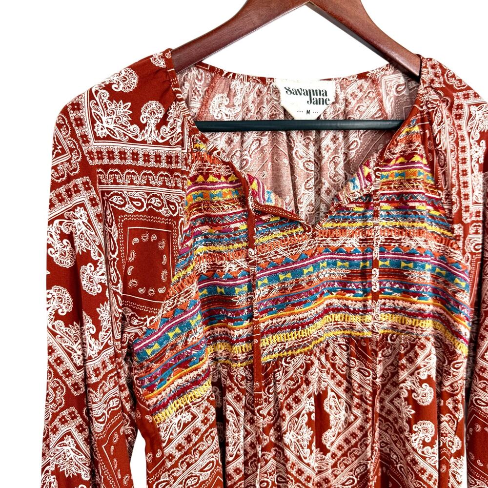 Anthropologie Savanna Jane Medium Boho Blouse Shirt Top Beach Festival Tropical - Picture 3 of 8